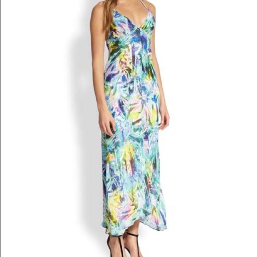 MILLY multi color asymmetrical bias maxi dress